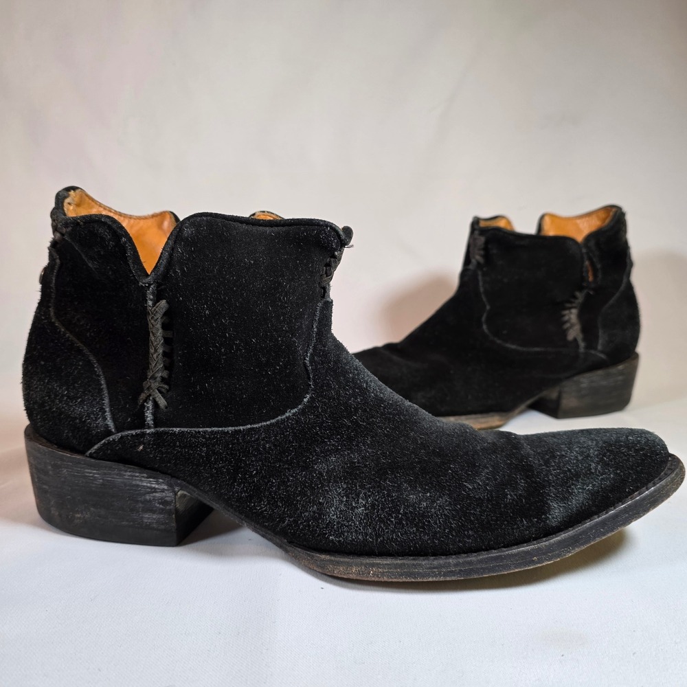 OLD GRINGO Men's 11D Black Suede Cowboy Boots Western Ankle Zip Pointed Toe